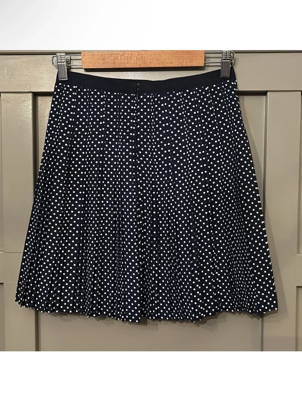 J. Crew Stitched Down Pleated Skirt Grid Dot Navy White Size 00
